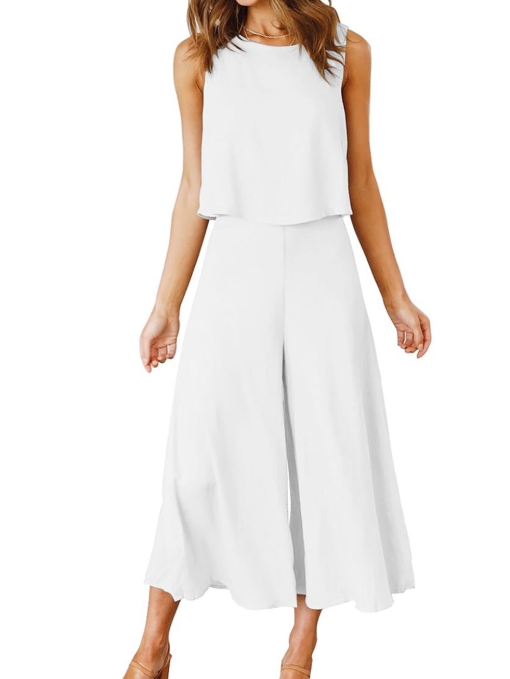 Sleeveless White Wide-Leg Cropped Jumpsuit - Clean Minimal Silhouette